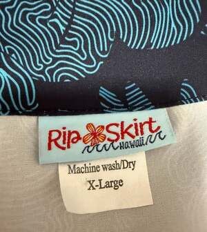 RipSkirt Hawaii Women's Wrap Skirt in Blue/Black Hibiscus Print, XL